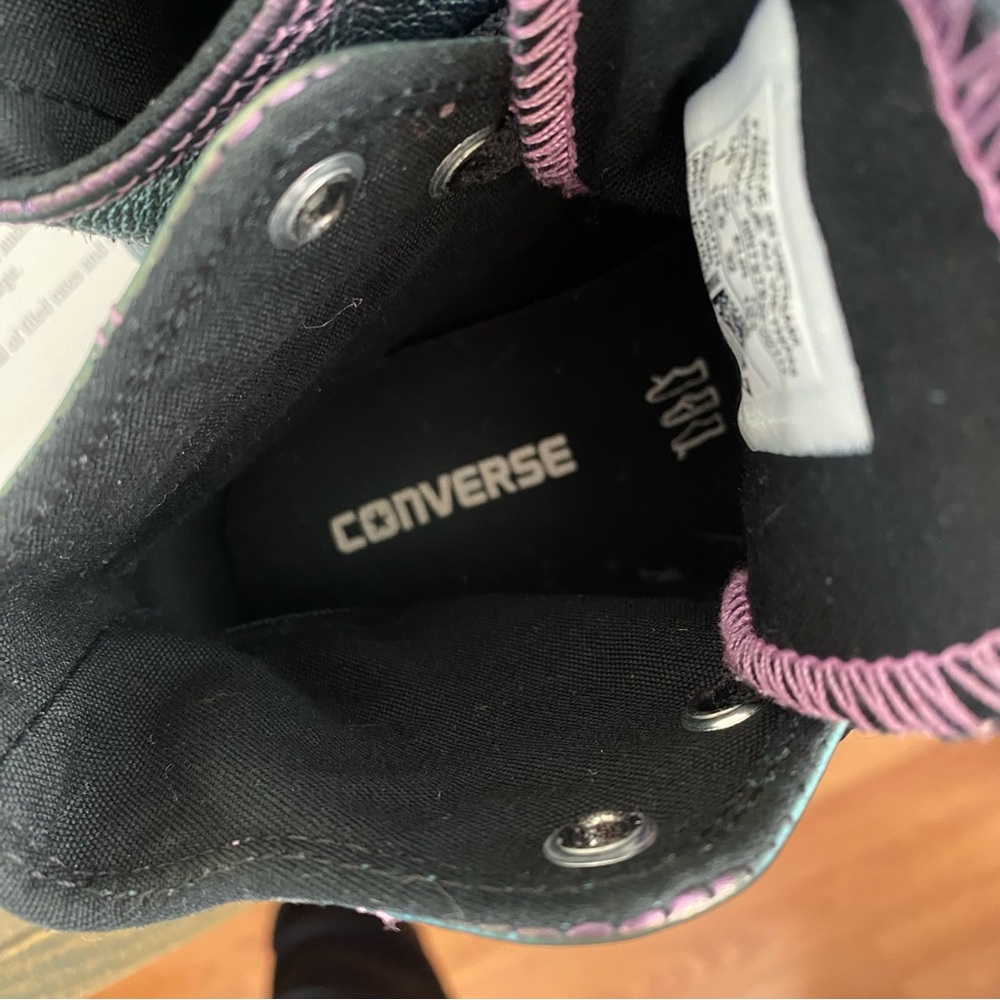 CONVERSE CHUCK TAYLOR ALL STAR PURPLE BLACK IRIDESCENT LEATHER HIGH TOP SHOES - Picture 9 of 11